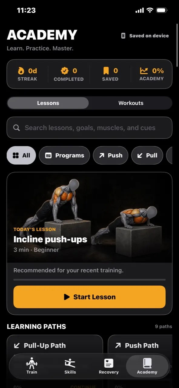 StreetStrength mobile academy and lesson paths